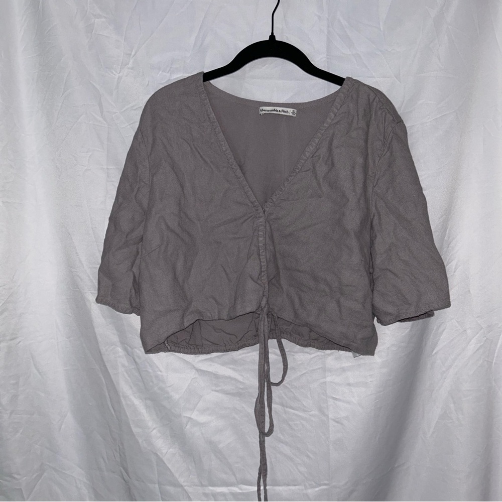 Abercrombie & Fitch Shirt Wrap Tie Front Flowy Short Sleeve Blouse V-Neck Top XL